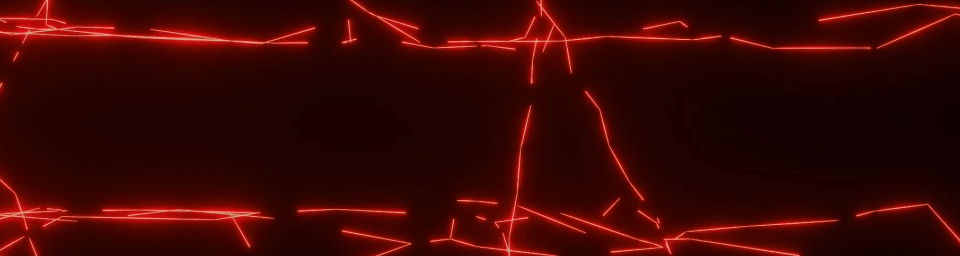 Red laser lines intersect against a black background, creating a futuristic pattern.