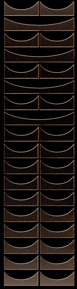 Multiple black plastic trays with curved grooves, stacked vertically.