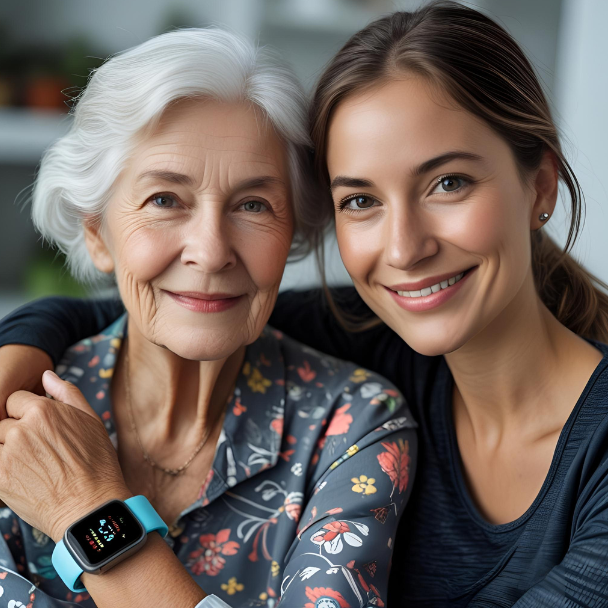 Senior with a smartwatch to monitor health and wellness metrics