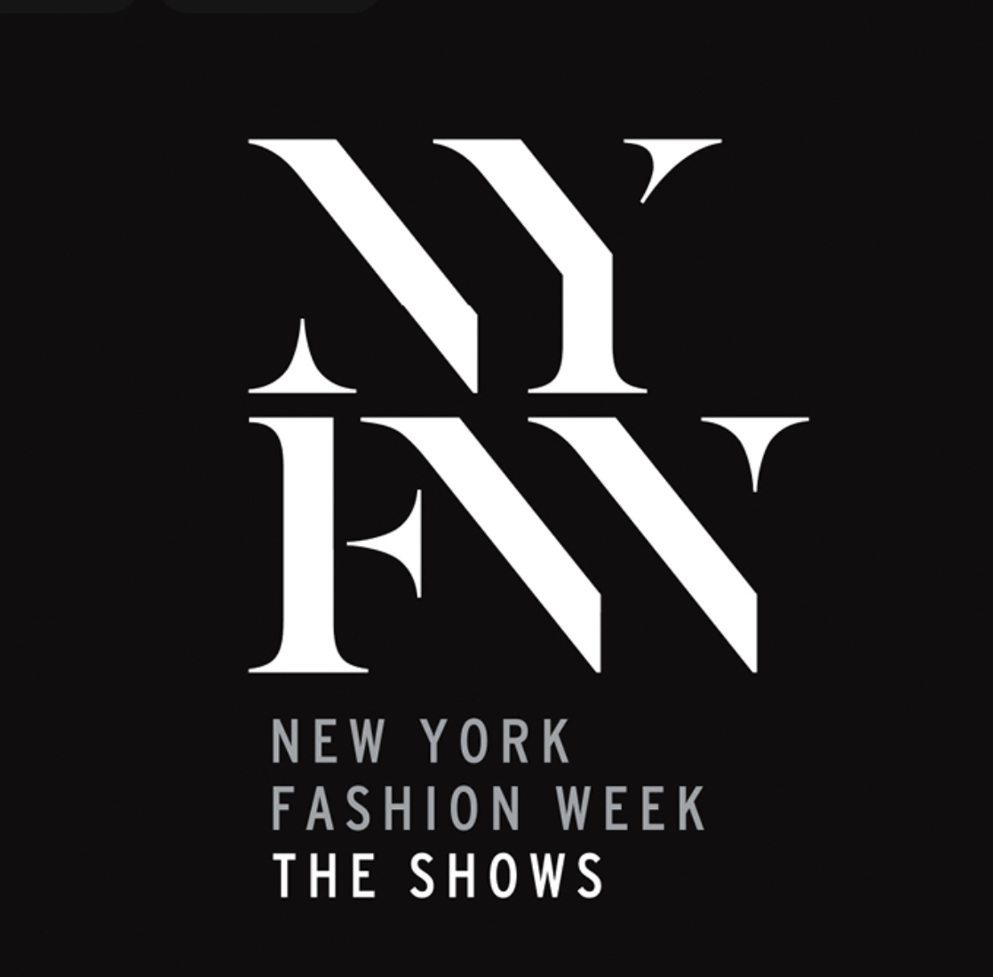 Logo for New York Fashion Week featuring a stylized 'NY' in white on a black background, with text below reading 'New York Fashion Week The Shows'.