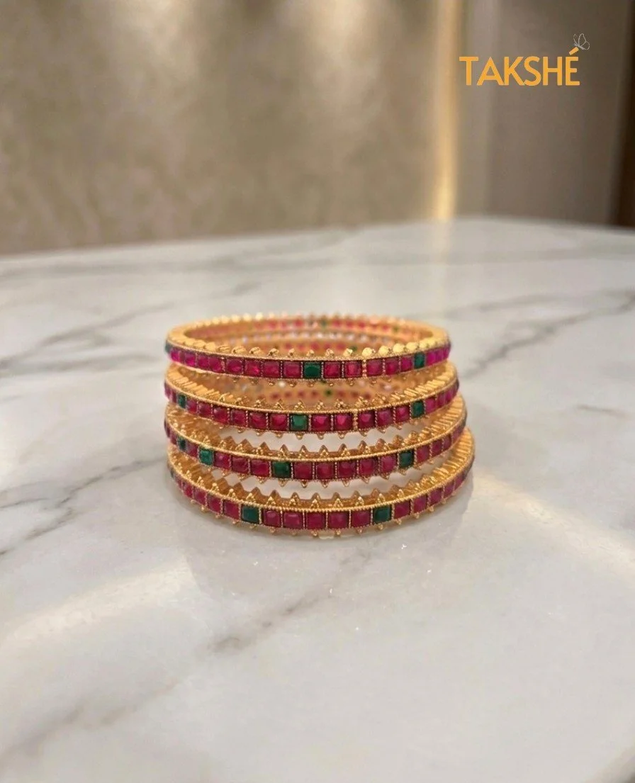 Multicolor Stone-embellished Gold-Tone Bangle Set