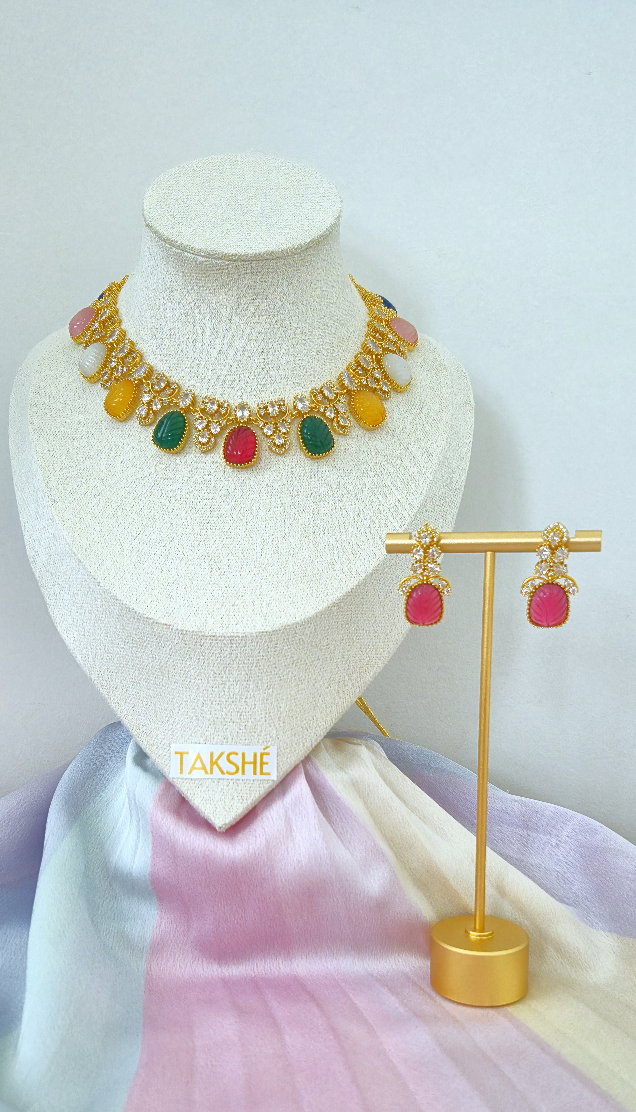 Premium Navaratna Style Necklace with AD Stones