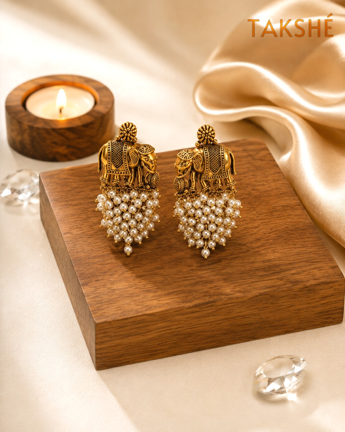 Elephant Cluster Pearl Earrings