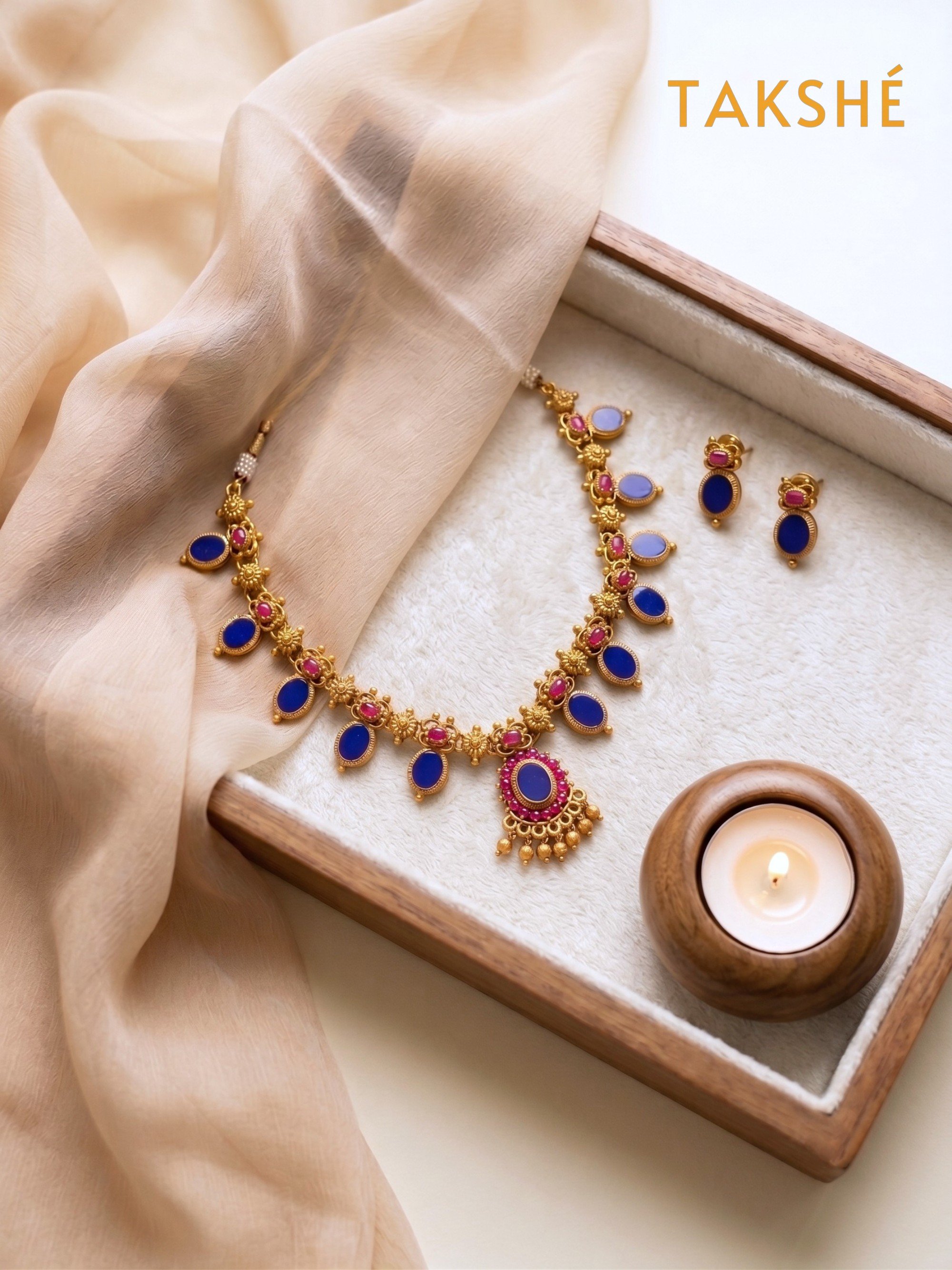 Blue Enamel Palakka Necklace
