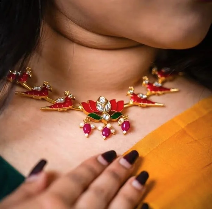 Premium Peacock Lotus Hasli Necklace