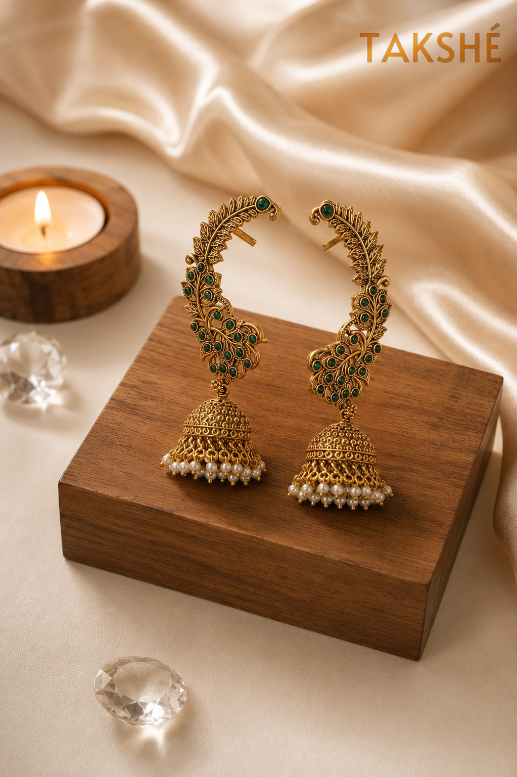 Green Kemp Stone EarCuff Jhumka