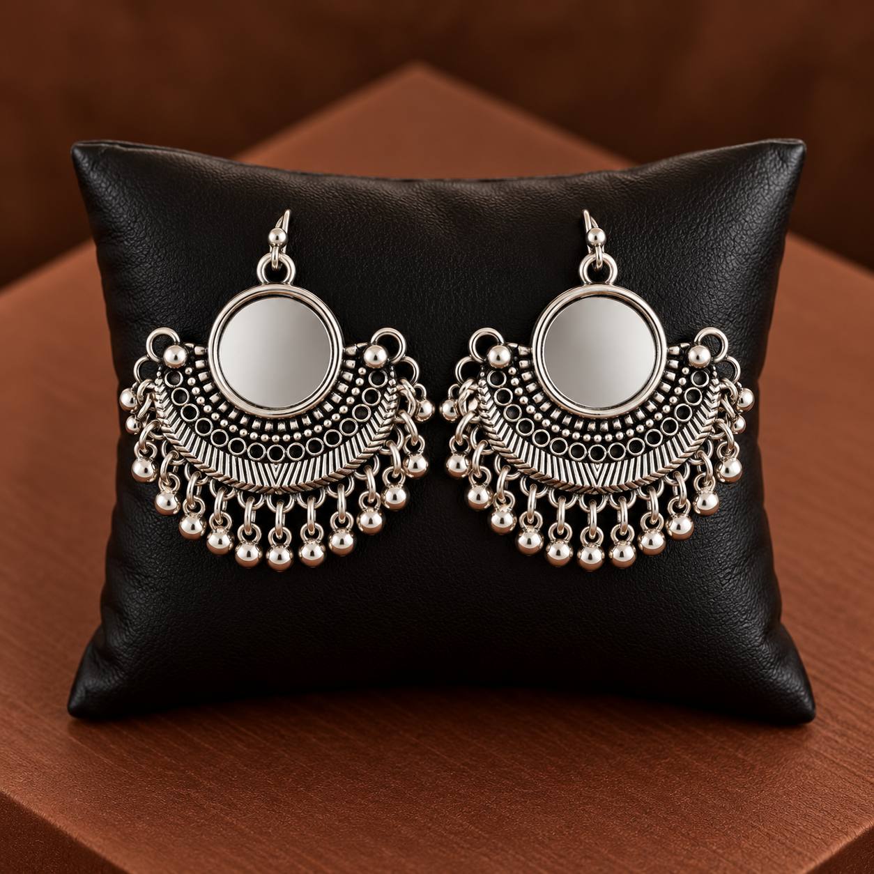 Silver Chandbali Mirror Earring