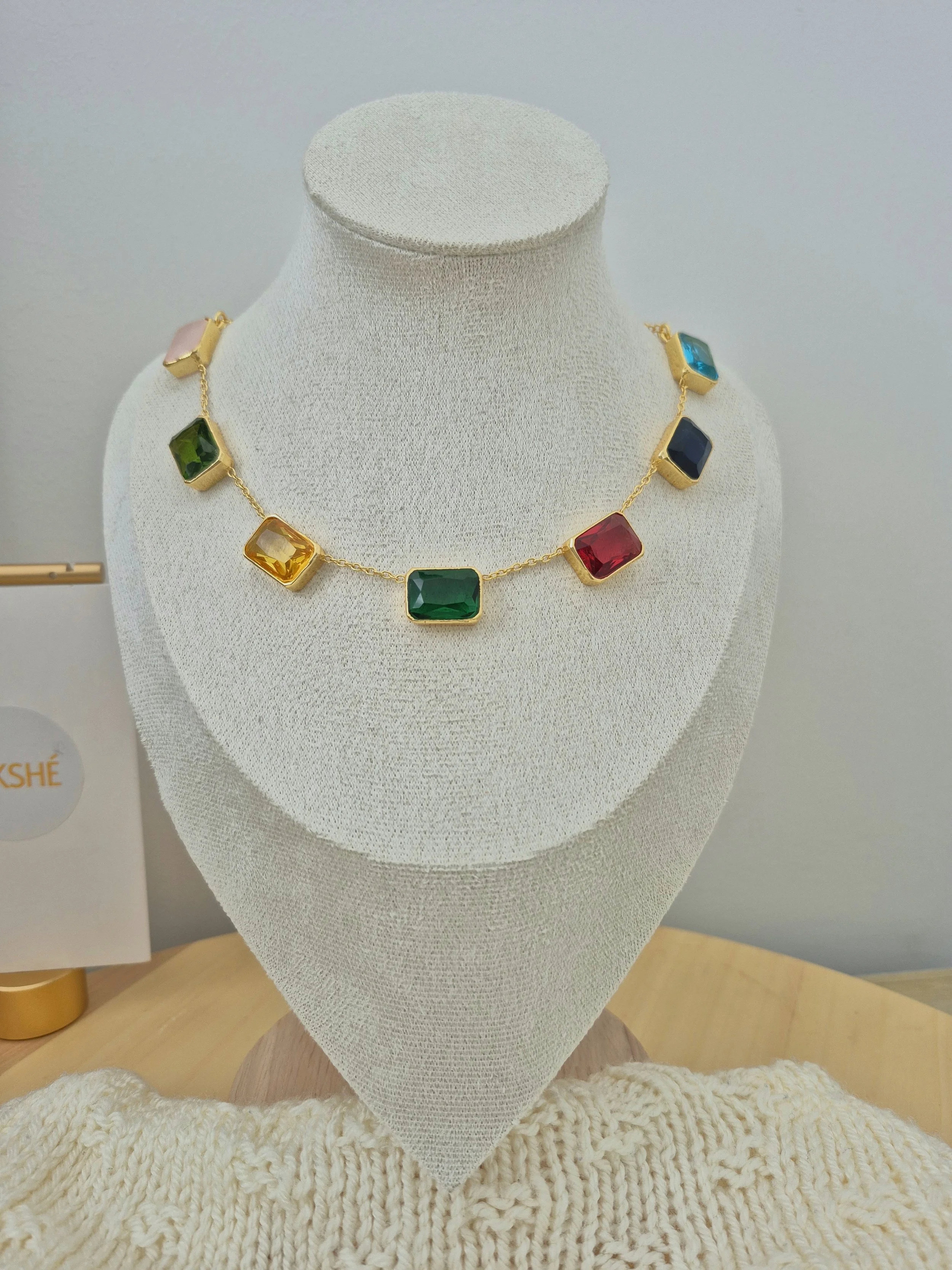 Hailey Rectangle Multistone Necklace