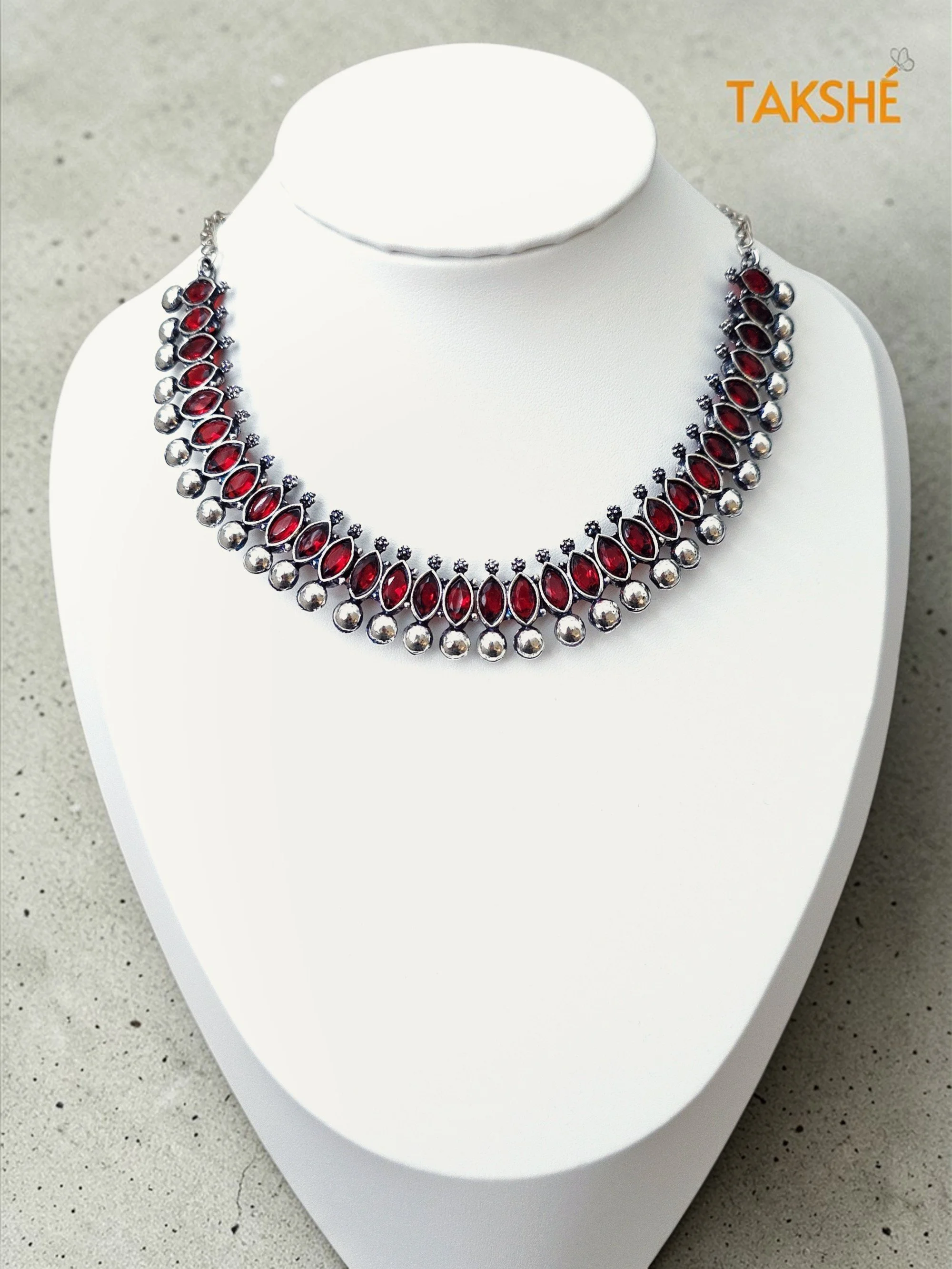 Anaya Oxidised Silver Necklace with Stud