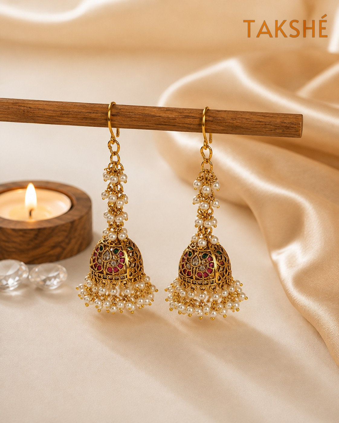 Kempstone Hook Jhumka Earrings