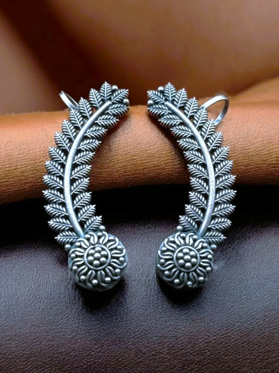 Oxidized Silver Leaf Designer Earcuff Bohochic Earring