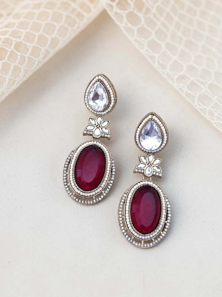 Elegant Ruby Red & Crystal Drop Earrings