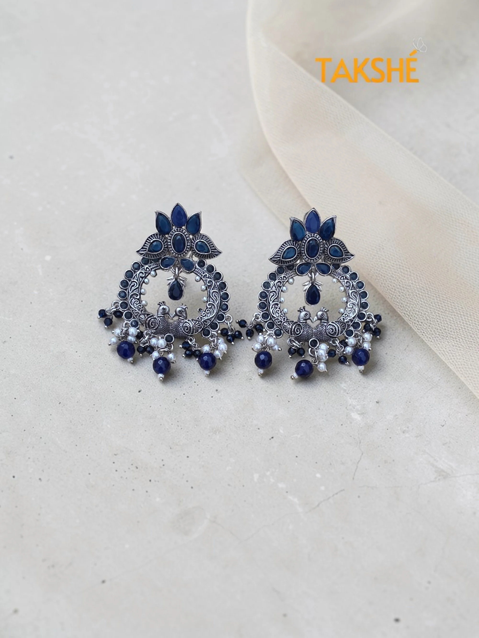 Lotus Oxidised Silver Chandbali Earring