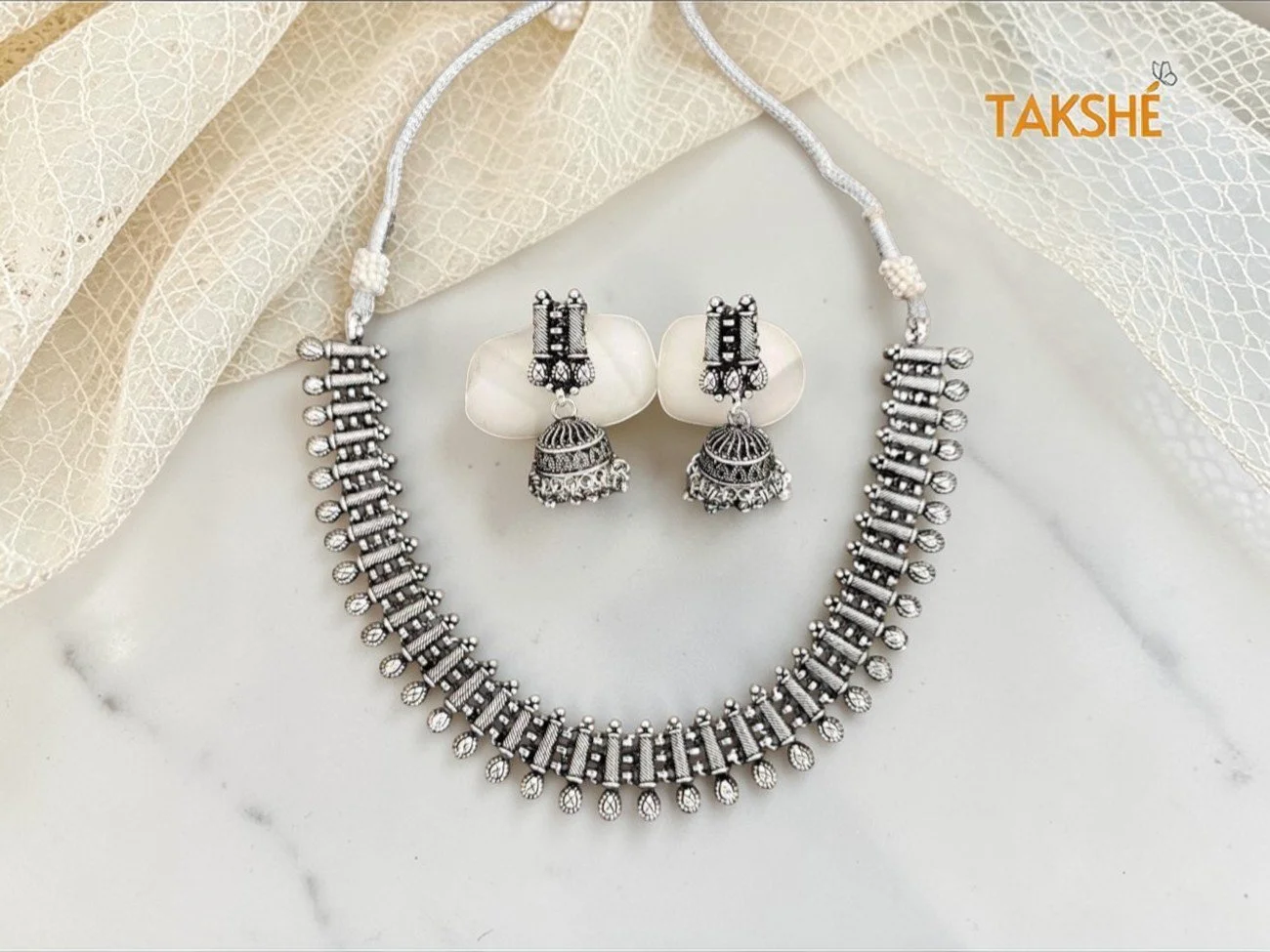 Maira Oxidised Silver Necklace