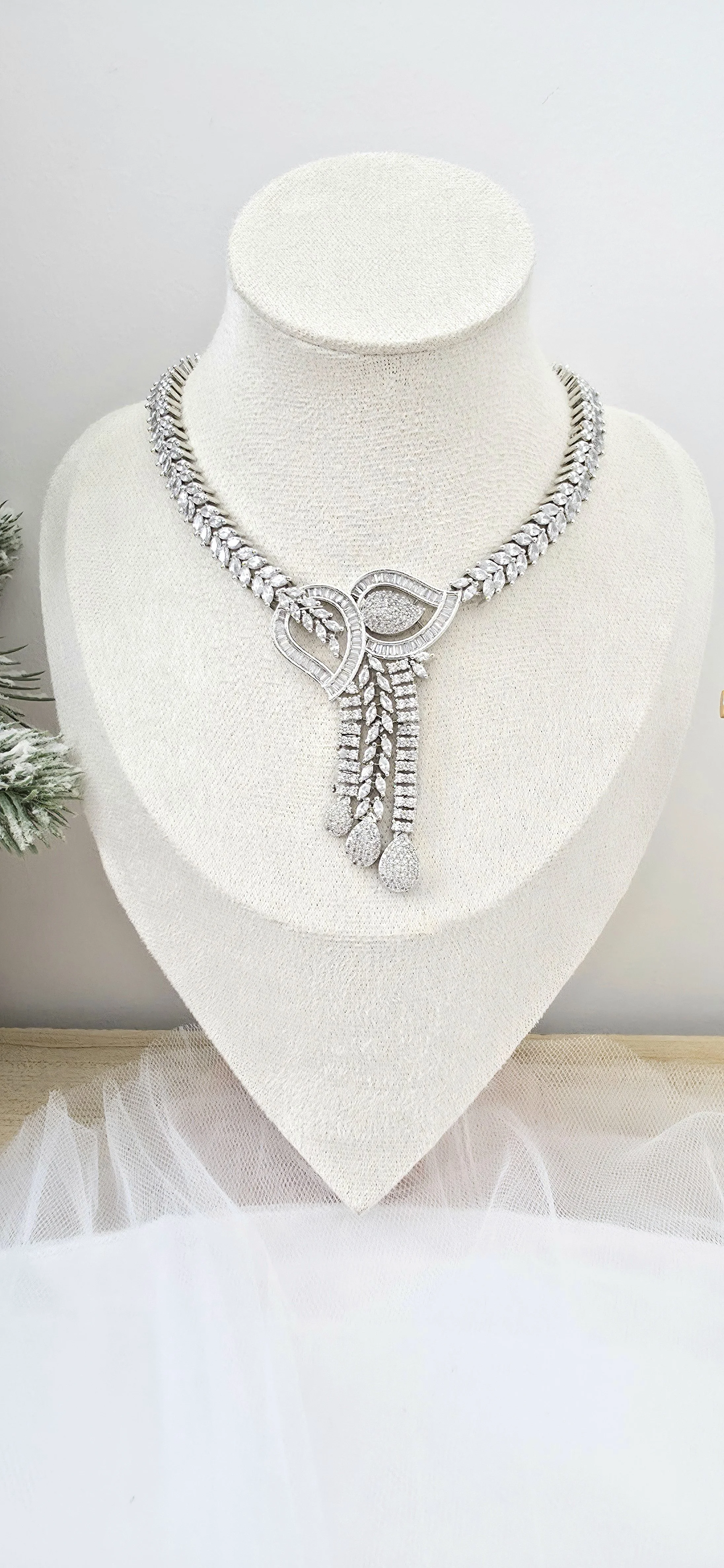 Leaf CZ Necklace with Drop Earring