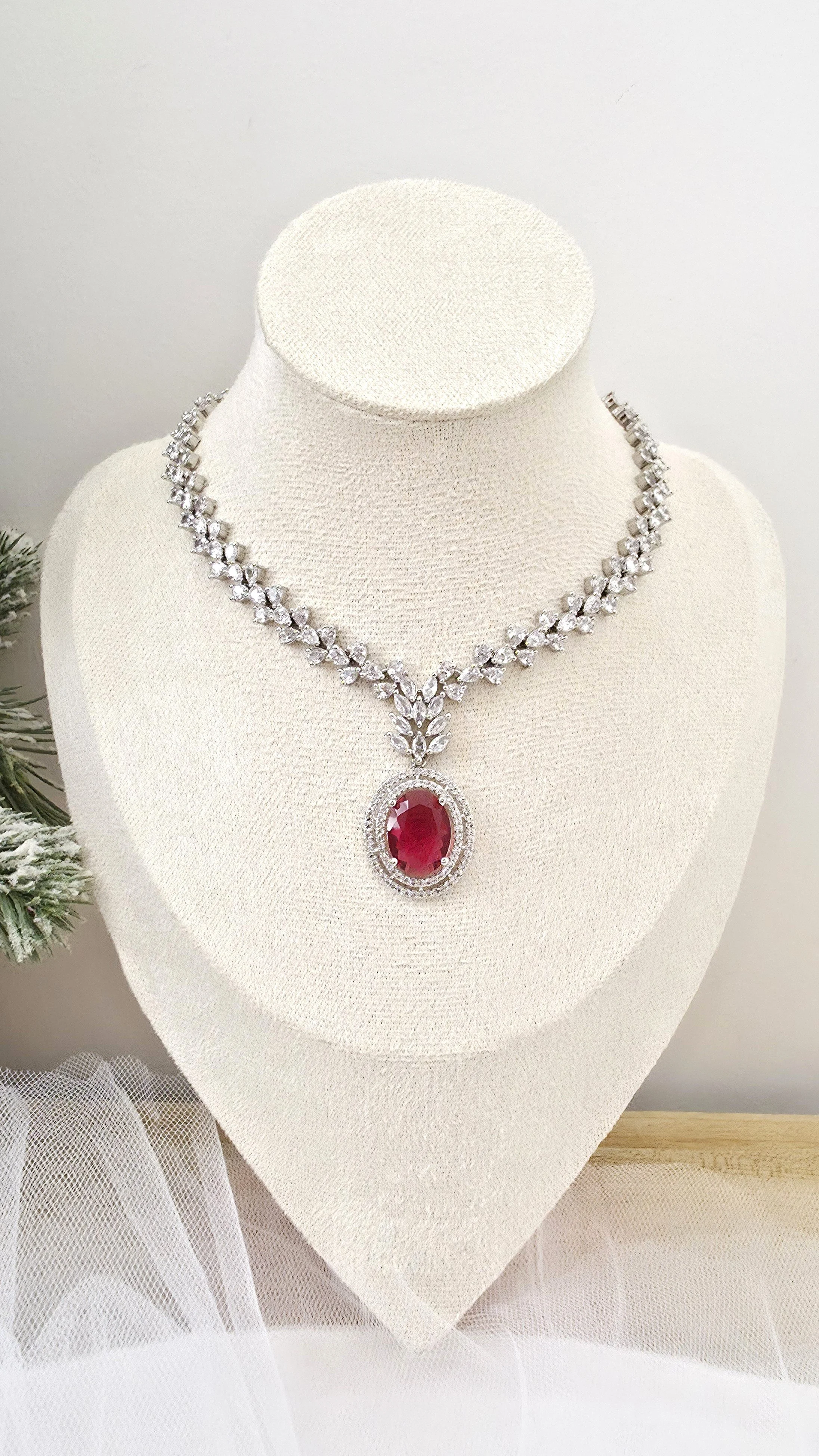 Anya CZ Ruby Necklace Set