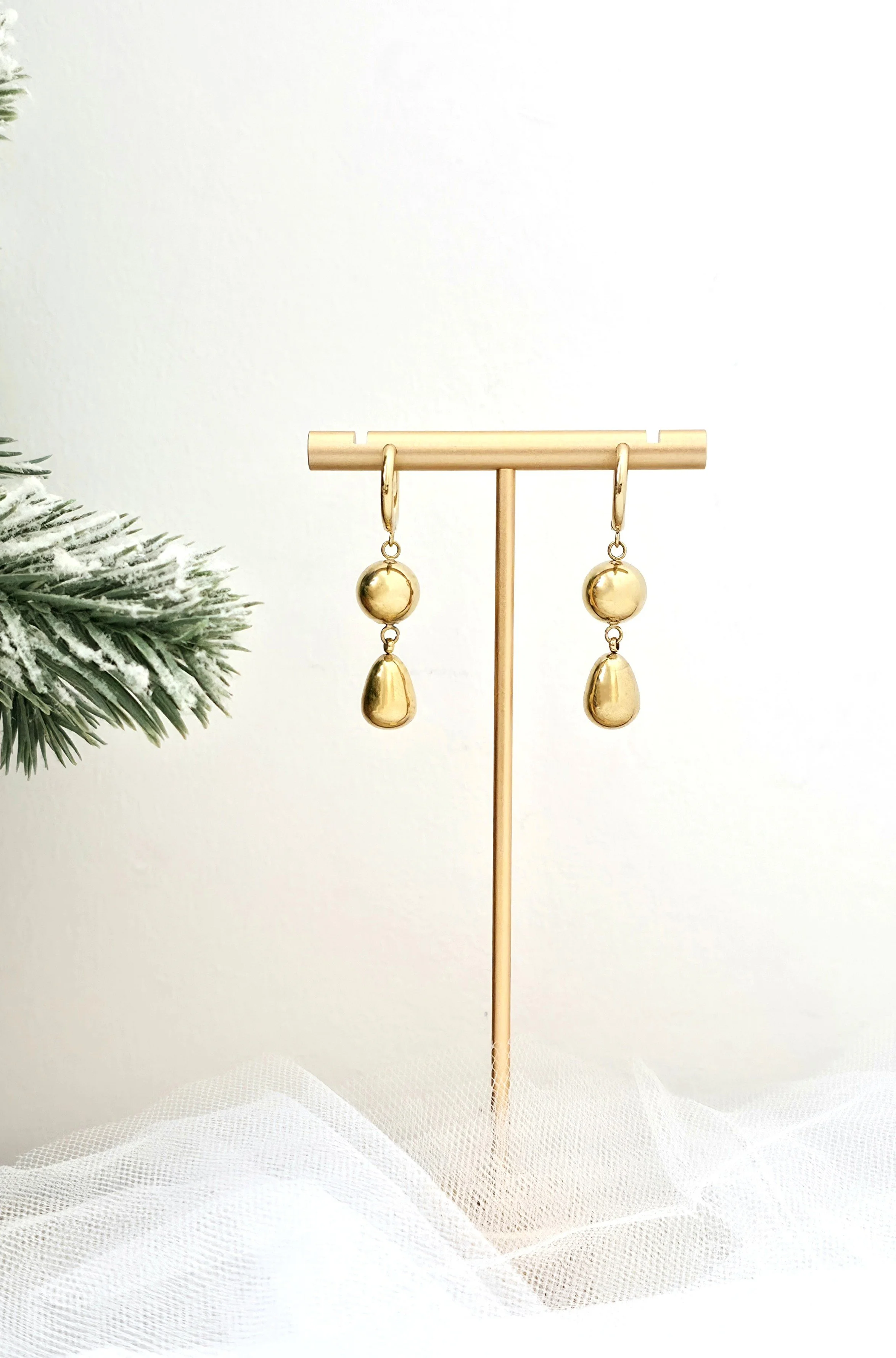 Two Layer Golden Drop Earrings