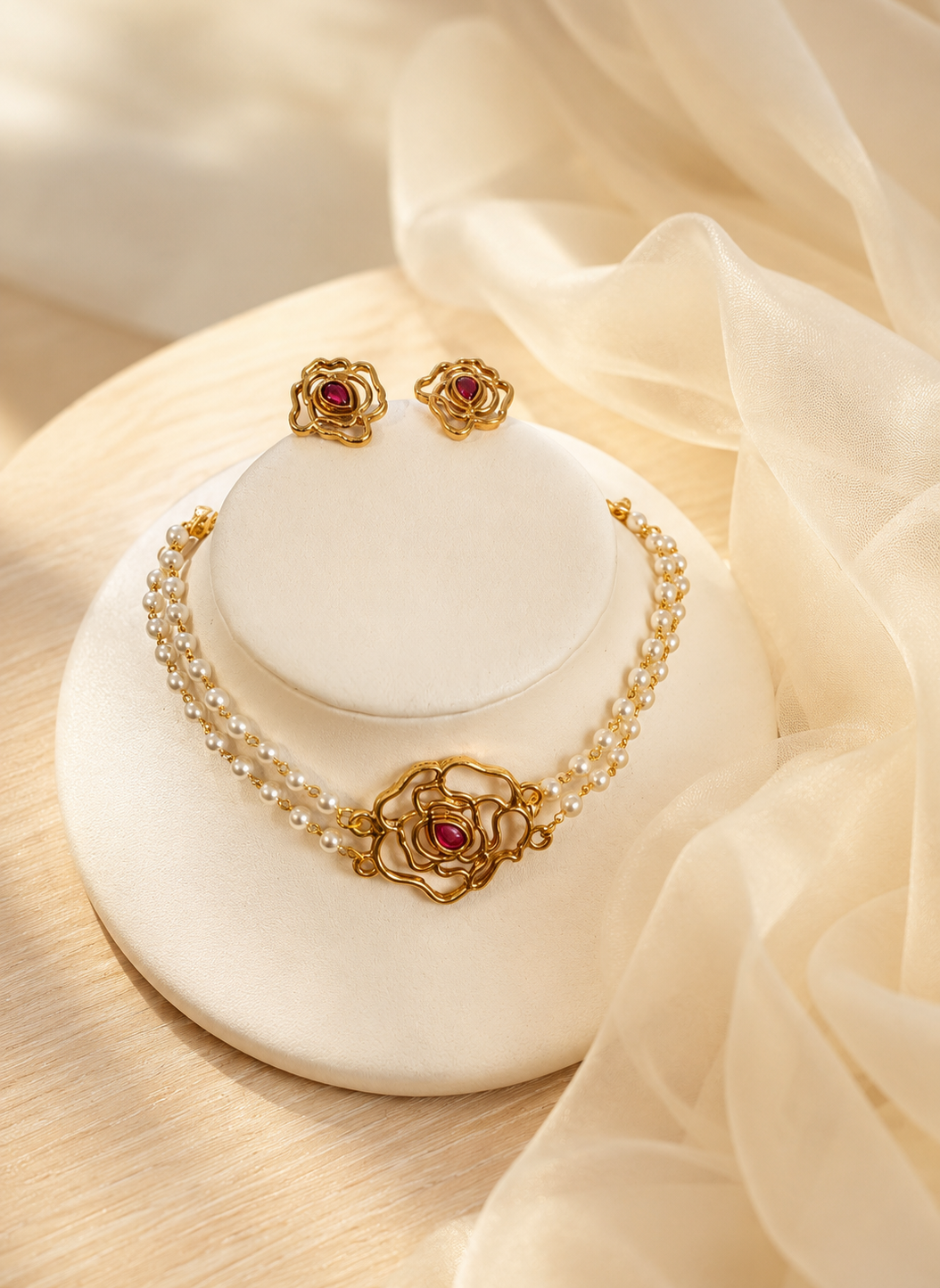 Rose Ruby Pearl Choker