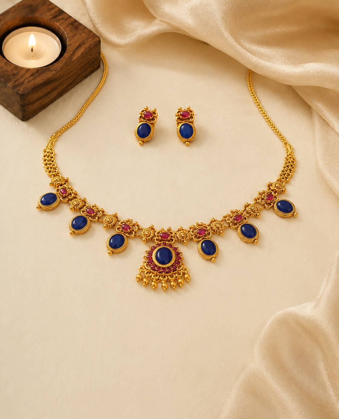 Blue Enamel Palakka Necklace