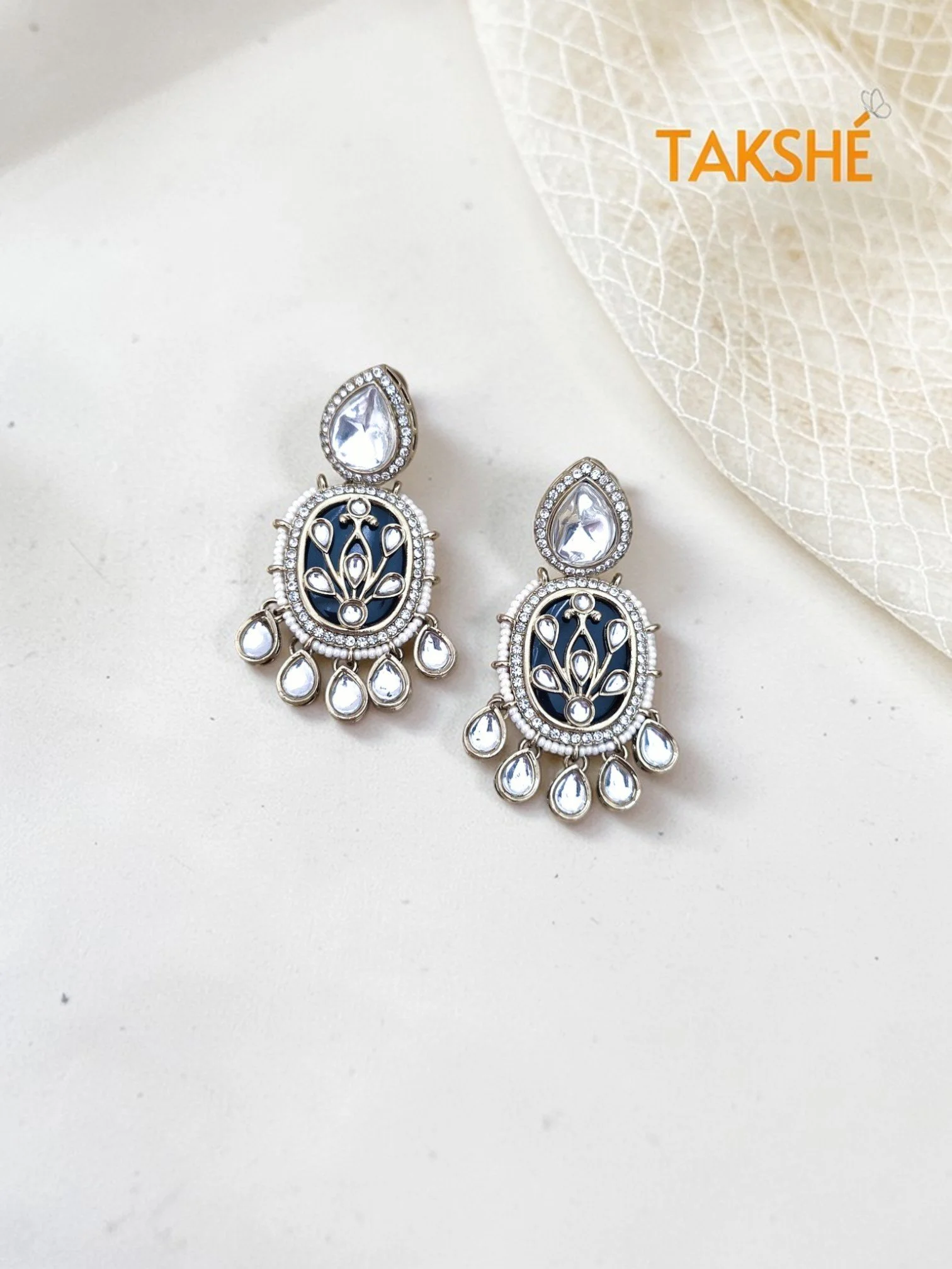 Silver-Teardrop Enamel Earrings