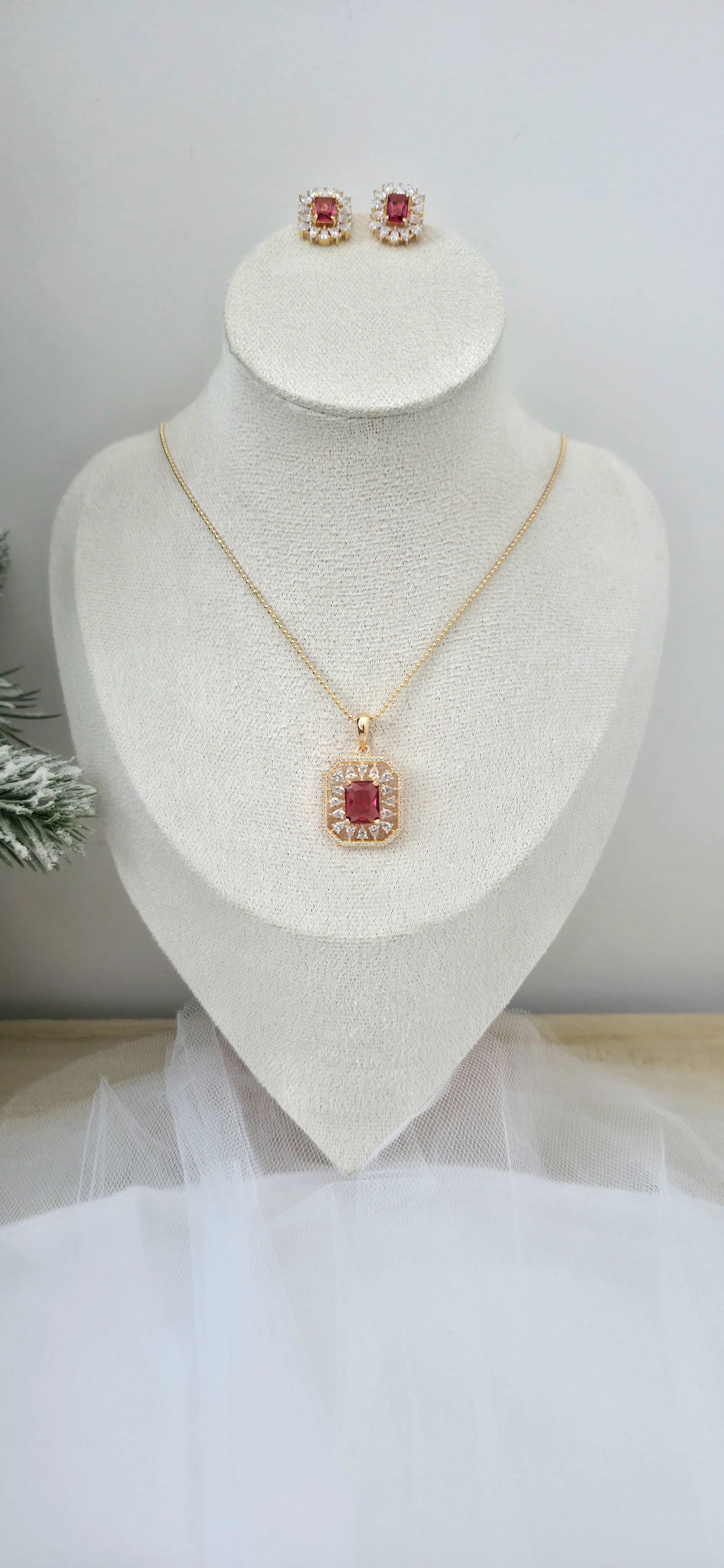CZ Ruby Pendant Necklace