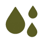 Three olive-green drops of different sizes on a white background.