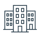 Outline drawing of three multi-story apartment buildings.