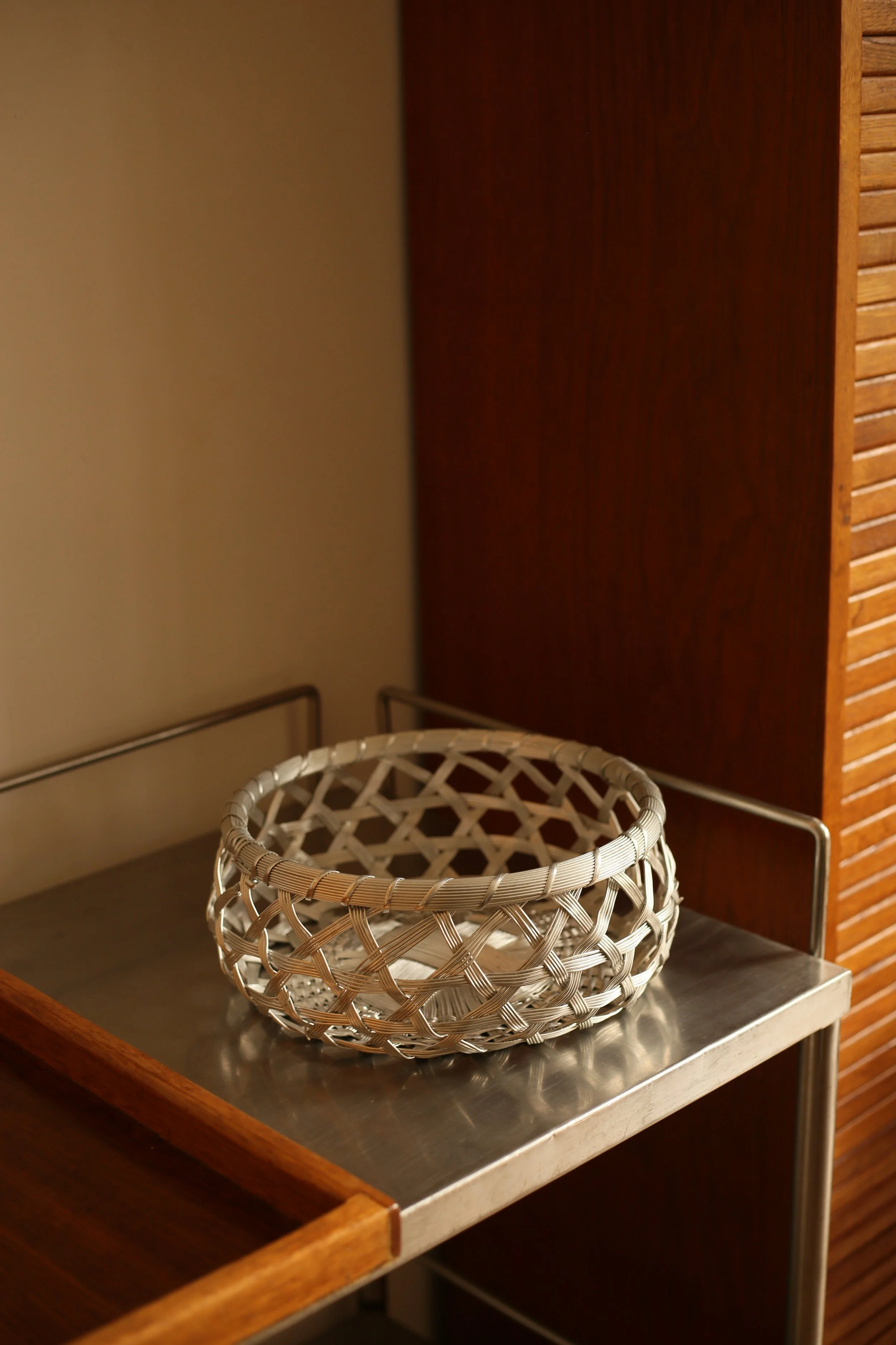 Vintage Handwoven Metal Fruit Basket