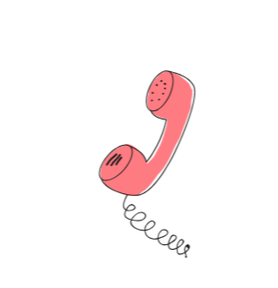 A pink cartoon-style telephone receiver with a cord, set against a black background.
