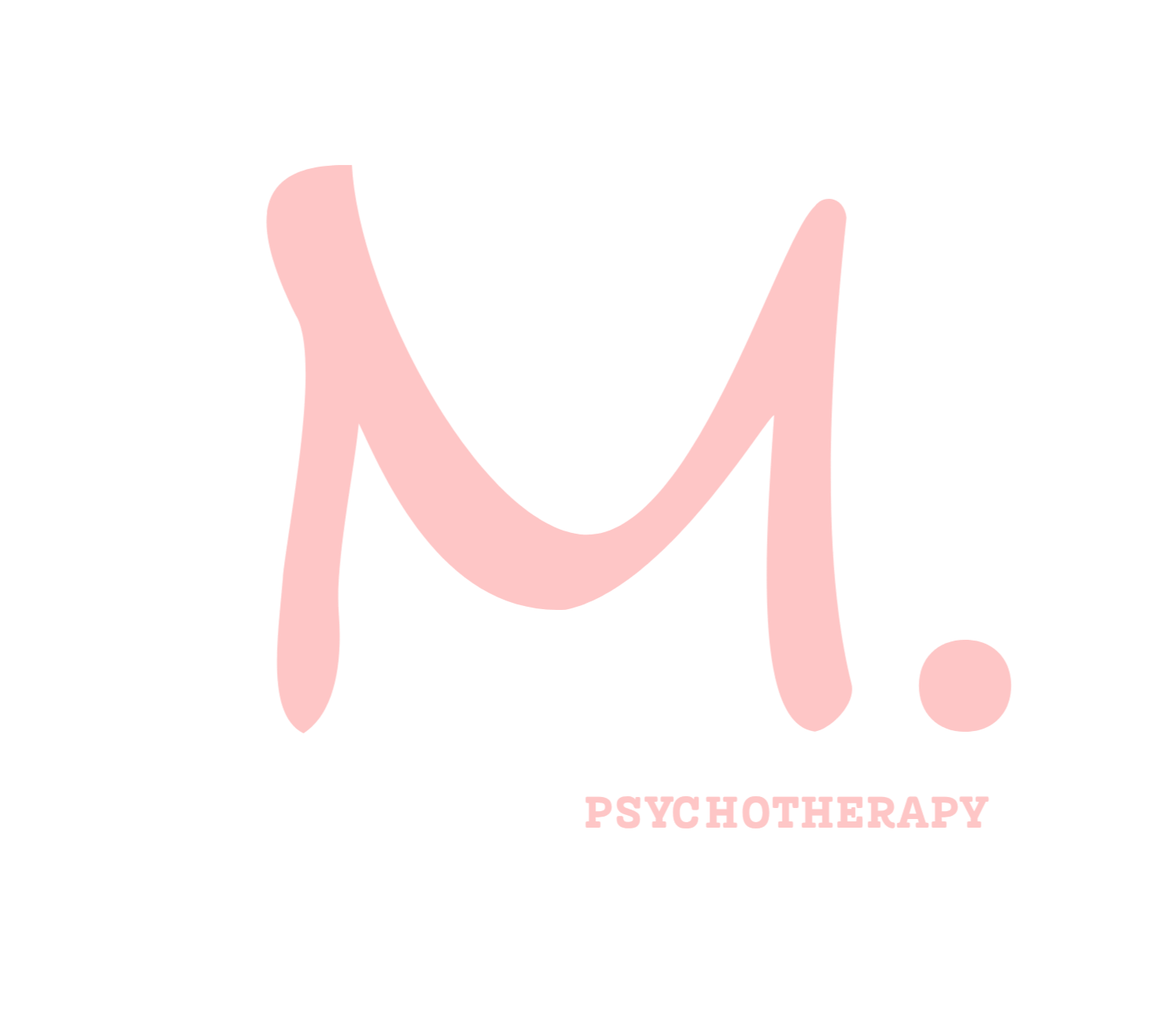 Pink handwritten style letters 'M' with a dot, with the words 'Psychotherapy' underneath on a black background.
