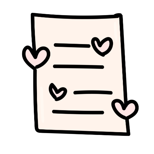 graphic of a written letter with hearts on it