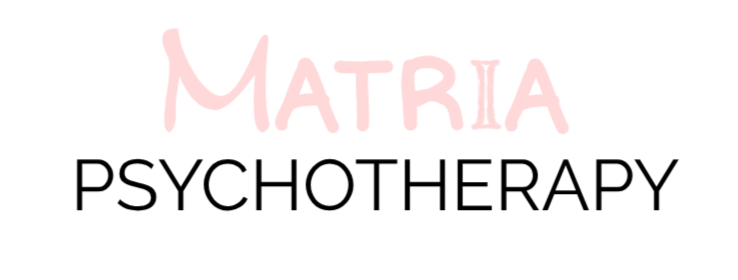 Pink styled text spelling 'MATRIA' on a black background.