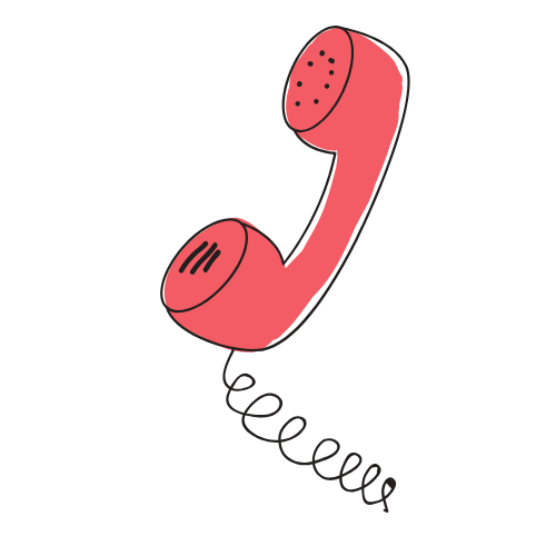 Cartoon illustration of a pink phone representing a prompt to call Mama Bare Psychotherapy to book a session.