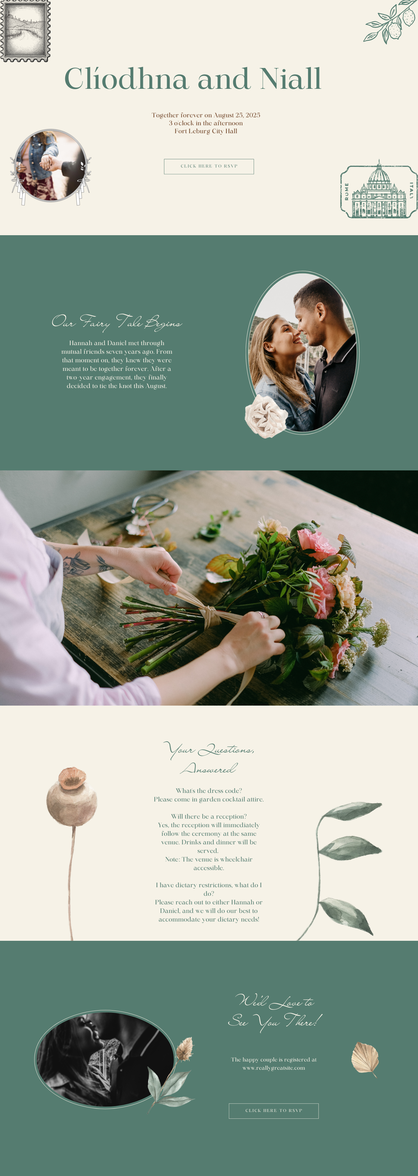 Wedding Website with 5 custom watercolours