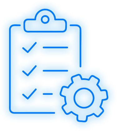 Icon of a clipboard with checkmarks and a gear, representing settings or process management.