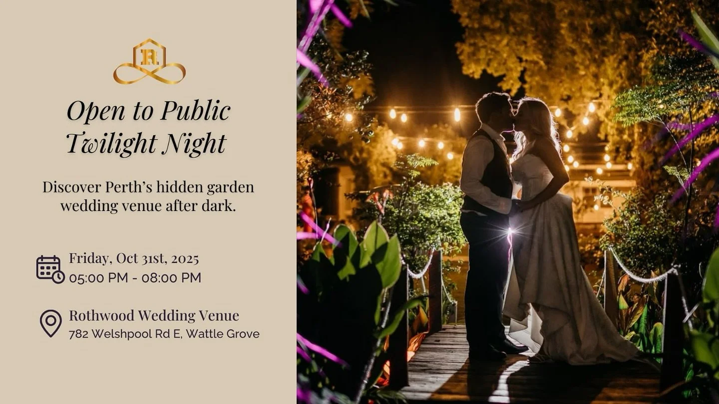 Come see how Rothwood transforms after dusk. Wander through the beautifully lit up gardens, ceremony spaces and marquee. 

Our friendly team will be nearby if you have any questions.

✨ Parking available onsite
✨ Family friendly
✨ No bookings require