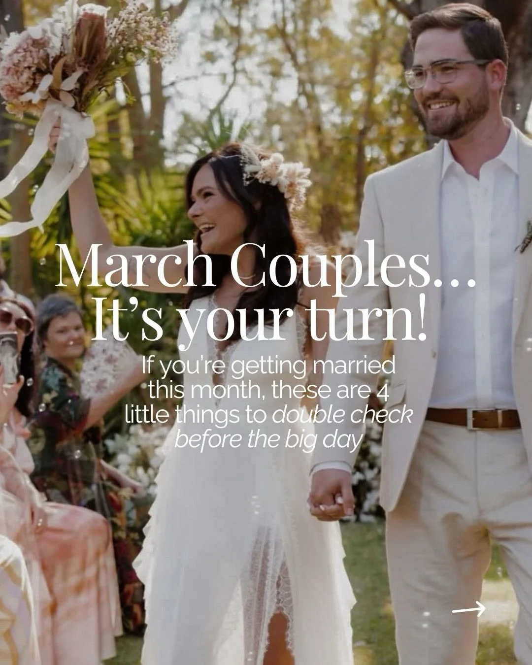 March couples, it&rsquo;s your turn. 🤍

Your wedding month has arrived, and the big planning is mostly behind you. Before the celebrations begin, here are four small things to do before the big day👆🏻

We can&rsquo;t wait to celebrate with you ✨

#