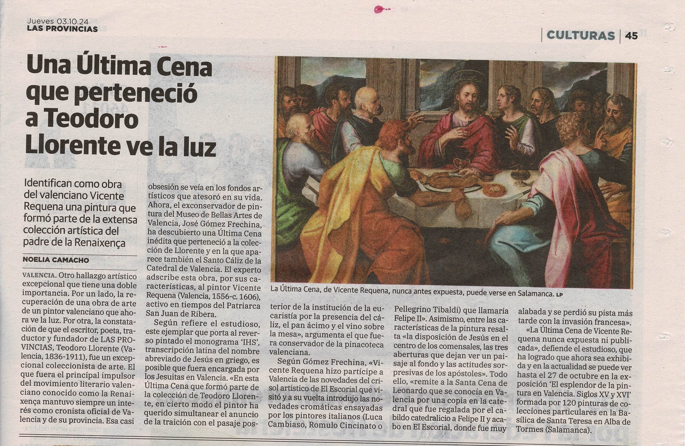 Una Última Cena que perteneció a Teodoro Llorente ve la luz