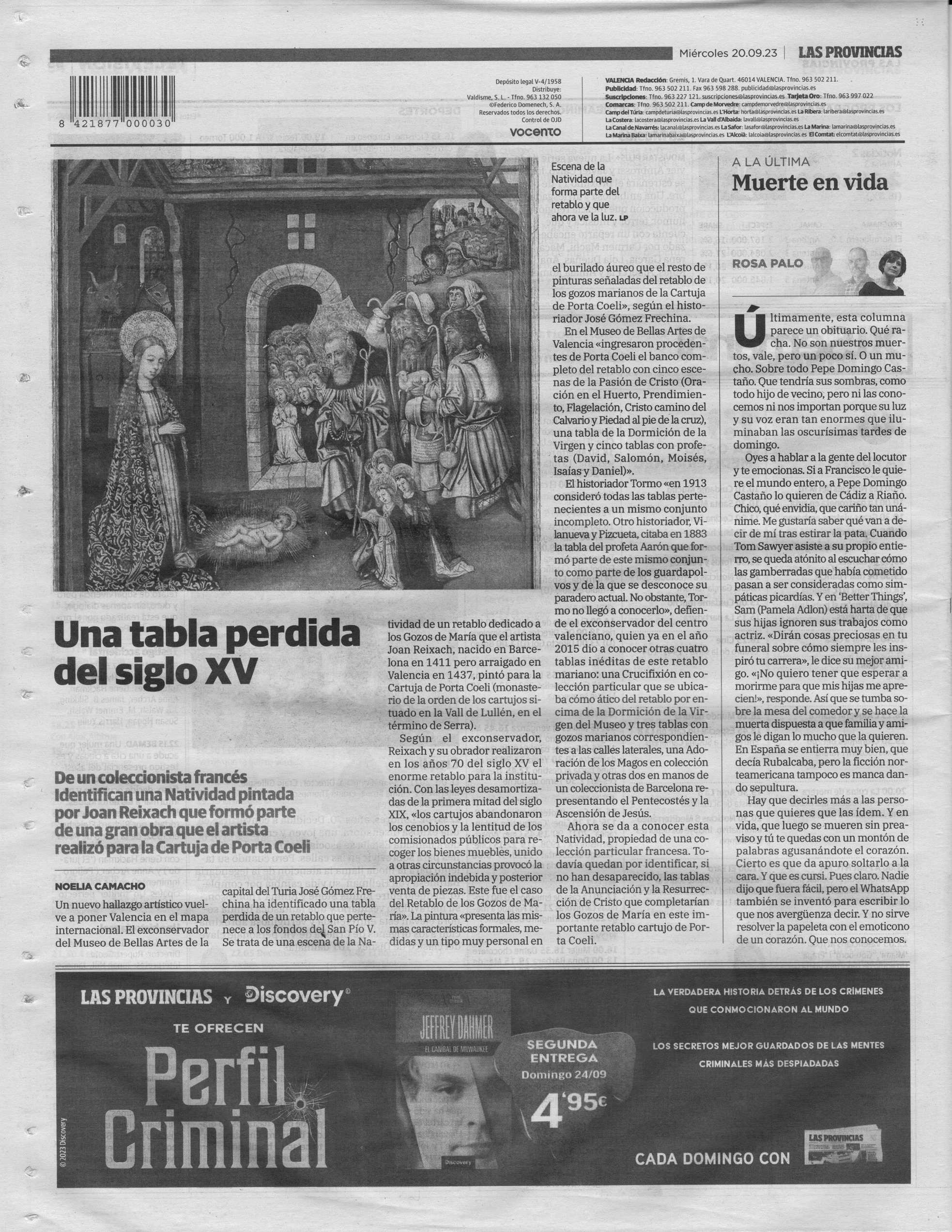 Una tabla perdida del siglo XV