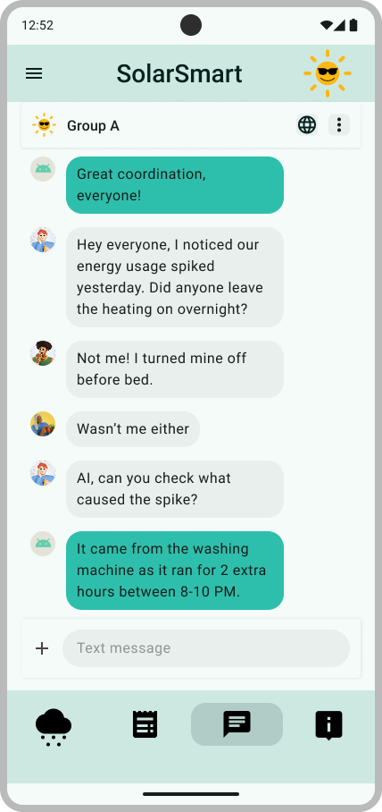 Hi-fi wireframe of AI in group chat