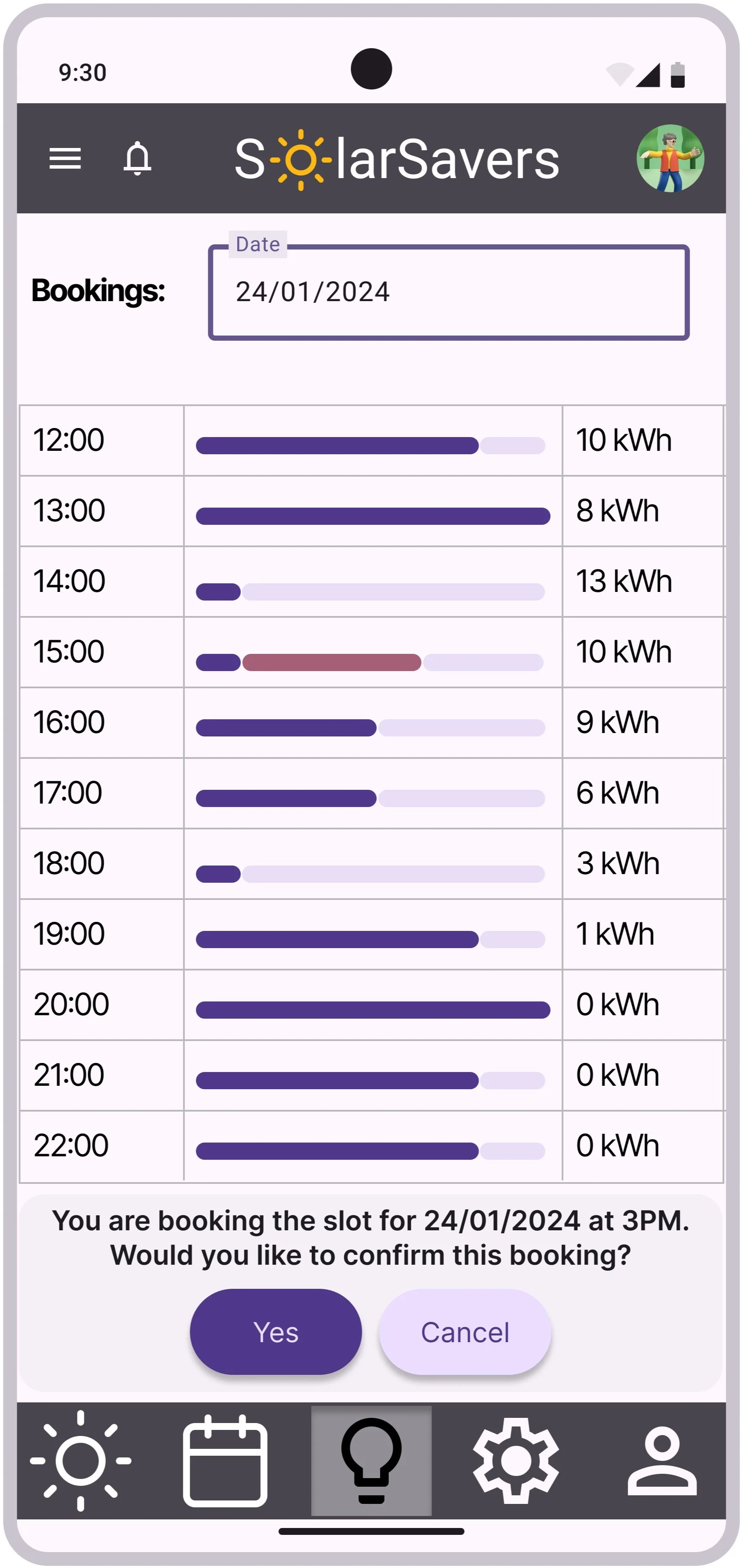 Hi-fi wireframe of booking page