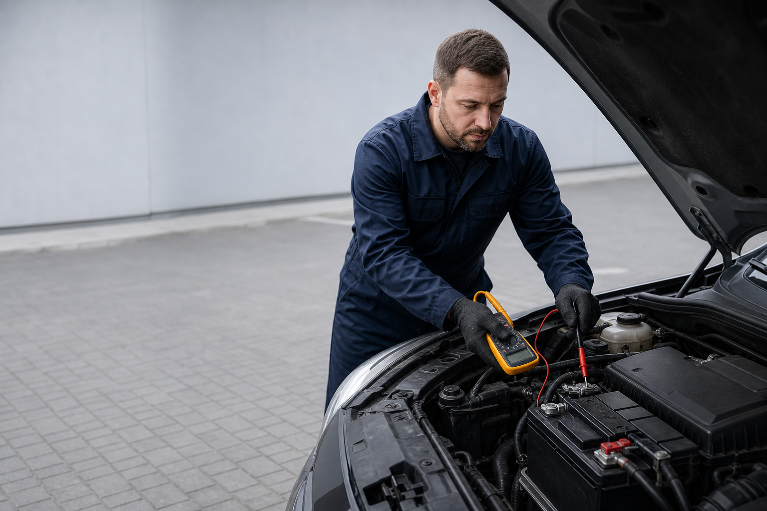 Technik Akumulateo wykonuje diagnostykę akumulatora i układu ładowania