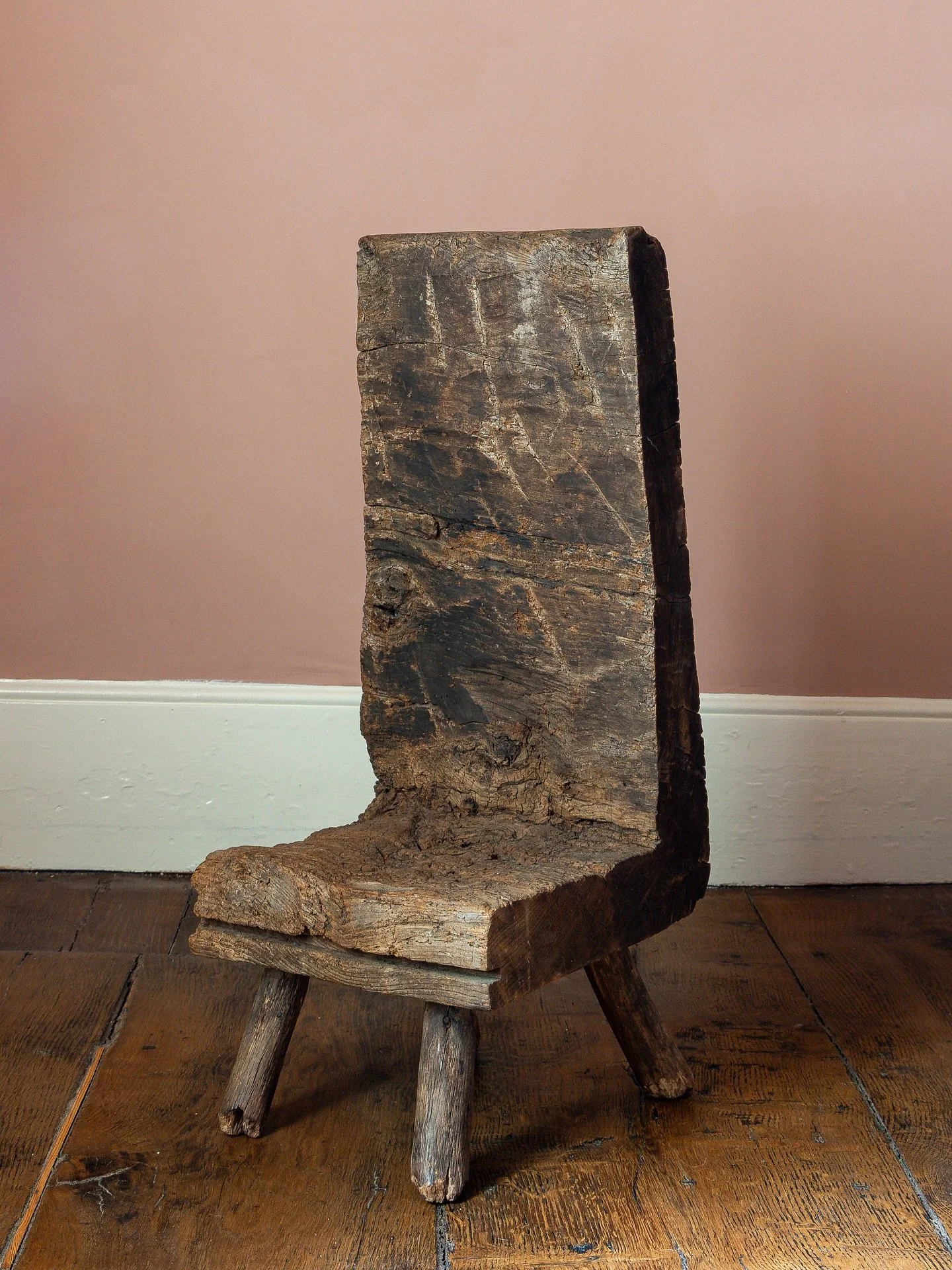 We love this extremely rare 19th Century Welsh slate splitters chair. It’s as vernacular as it gets and was used in a Welsh quarry where skilled craftsmen sat on it whilst splitting stabs of slate into thinner pieces suitable for use during the