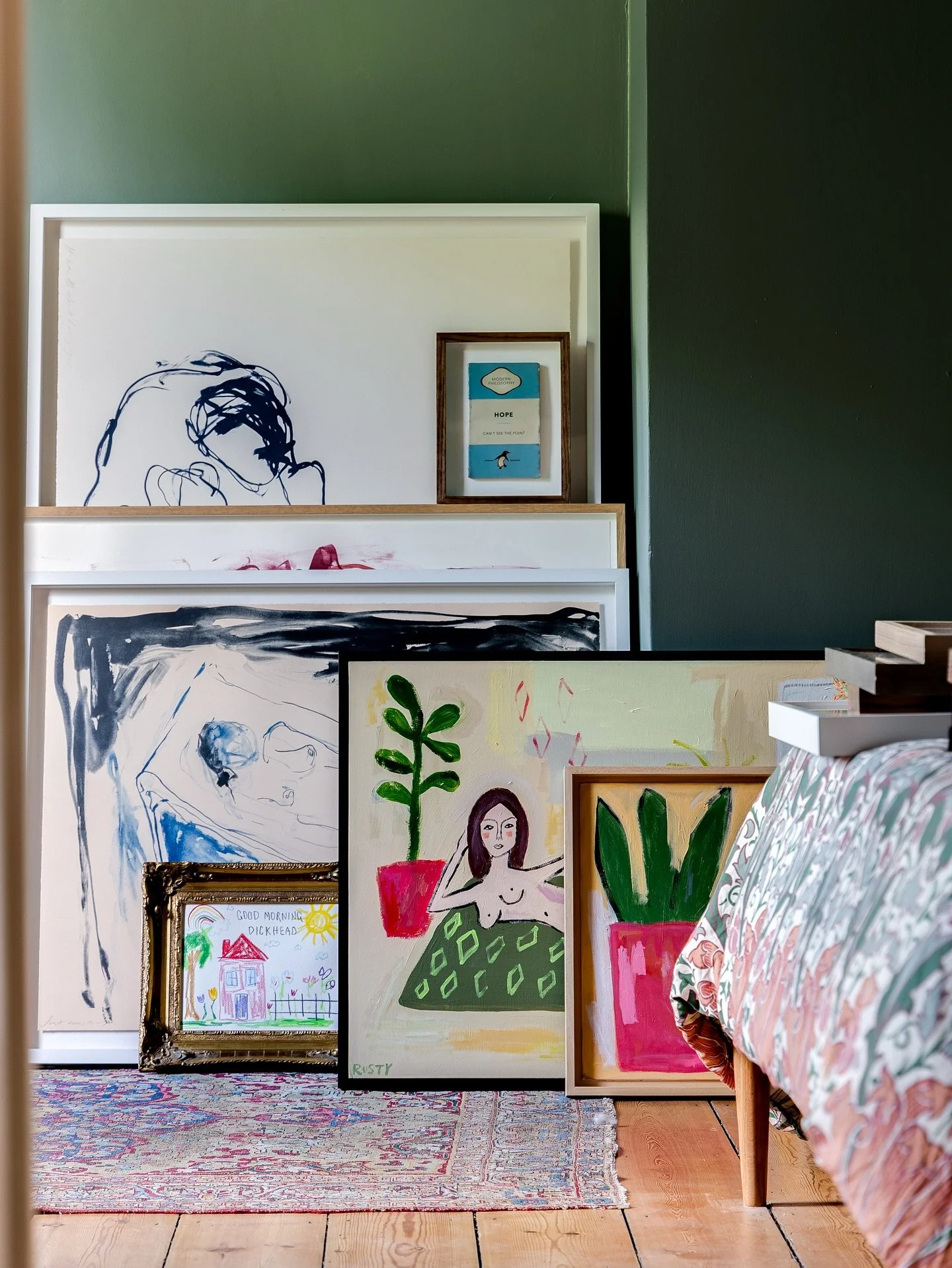 We only trade in the work of artists who hang in our home and whose work we are happy to live with. Most of the work we sell comes directly from our walls, and is by artists we either know or admire
Bridget Riley ‘Intervals Orange/Blue’,