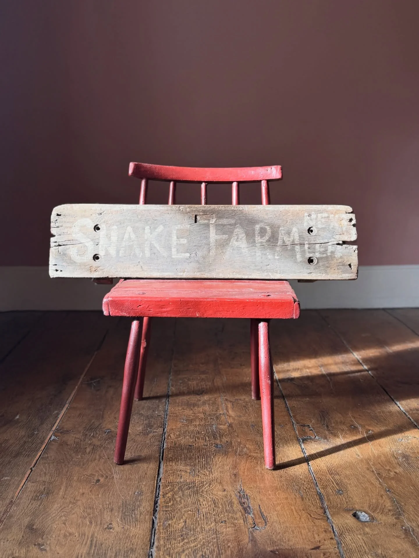 An honest mid 20th century hand painted sign. Either for a farm called Snake Farm or a visitors attraction where you can see snakes at a farm. Or a farm called Snake Farm which is a visitors attraction where you can see snakes at a farm. Limitless po