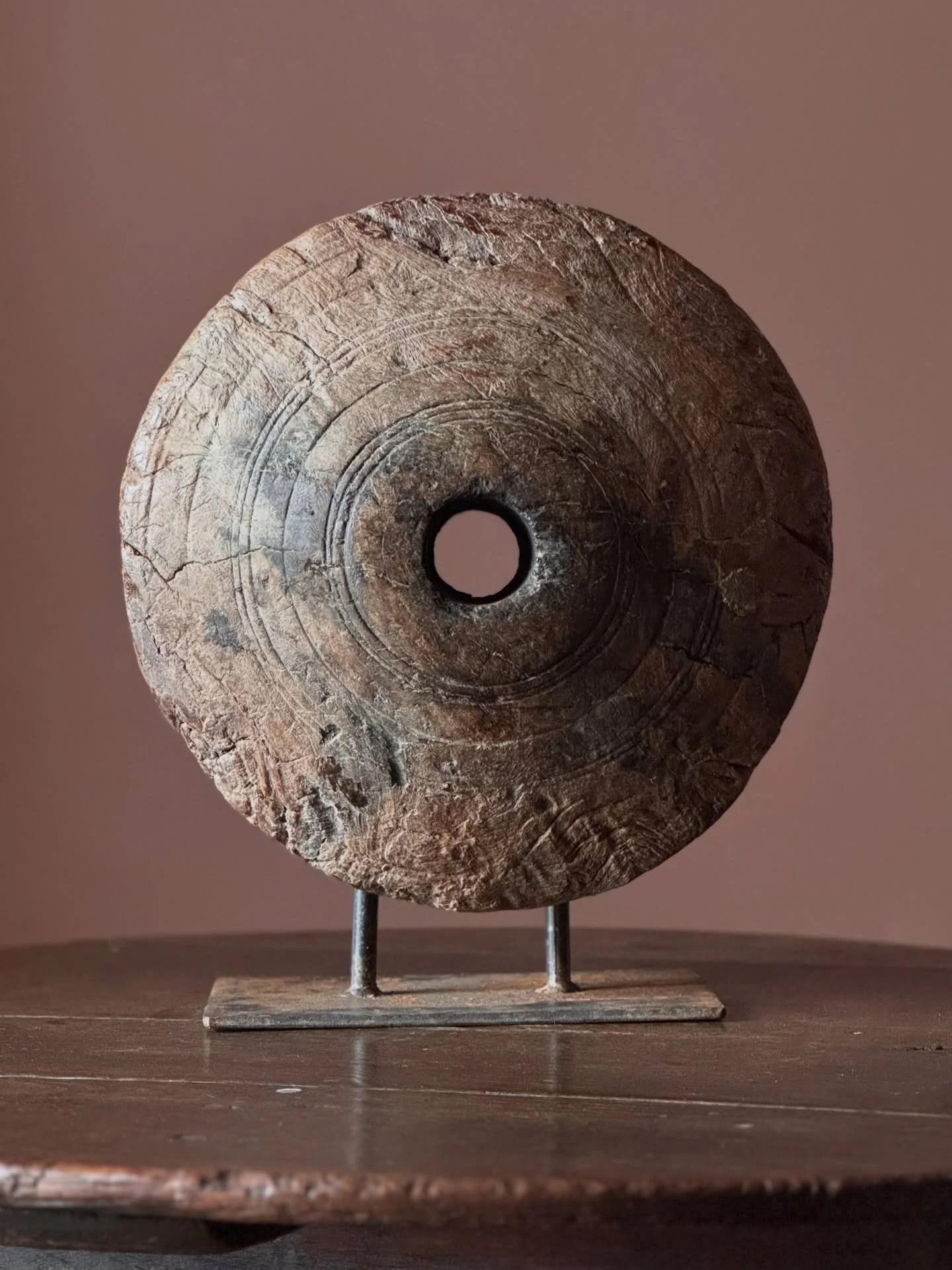 An attractive 19th Century pulley wheel rescued from a Dutch grain mill. Great form, colour and texture. A wonderful aesthetic object that would not look out of place in a gallery.

Height 39 cm
Width 37 cm
Depth 23 cm

Now available to view and purc