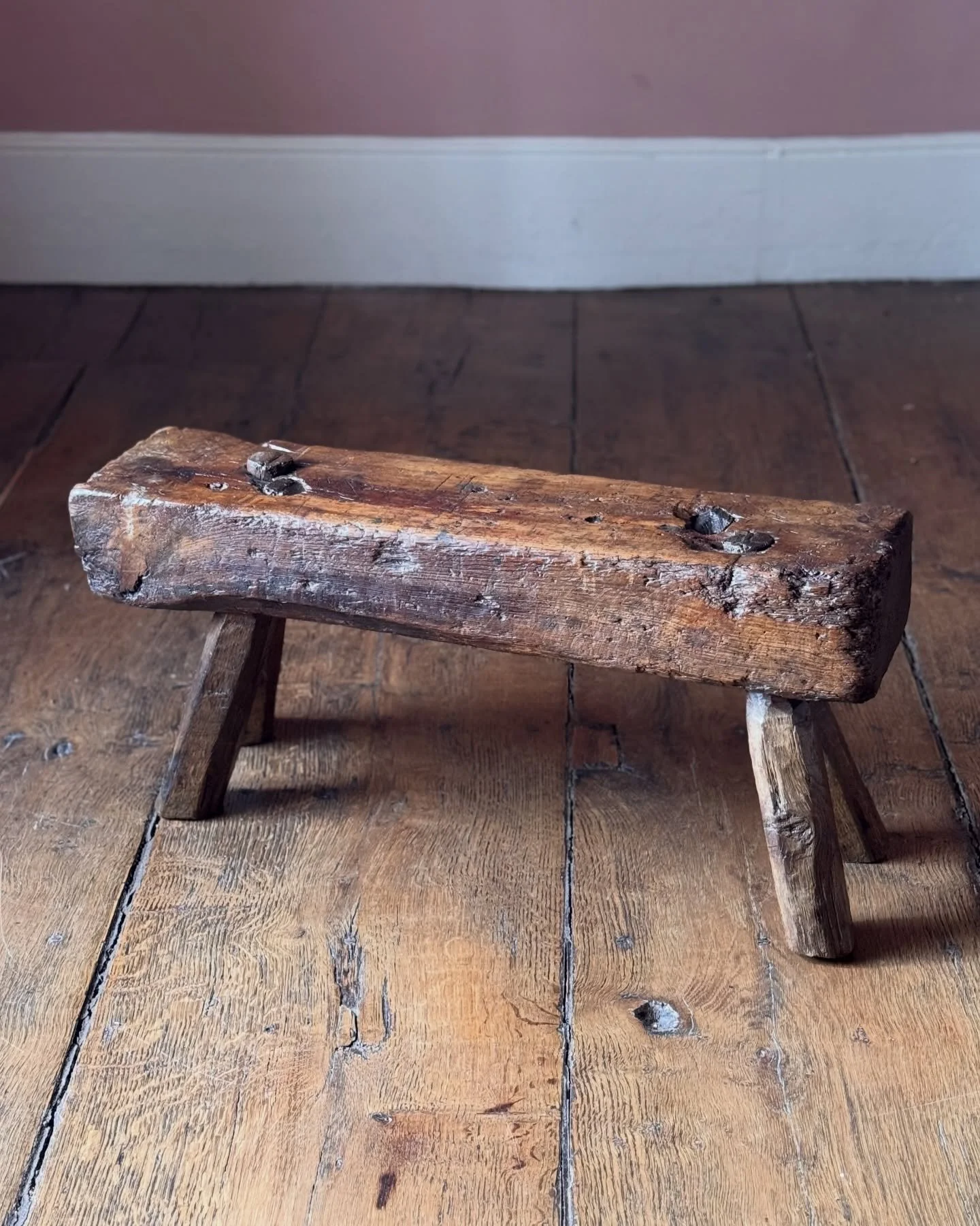 A small and useful 19th Century primitive bench. Very attractive colour and shape with an incredible thick seat. 

Height 30 cm
Width 67 cm
Depth 17 cm

Now available on the website via recent acquisitions link in bio