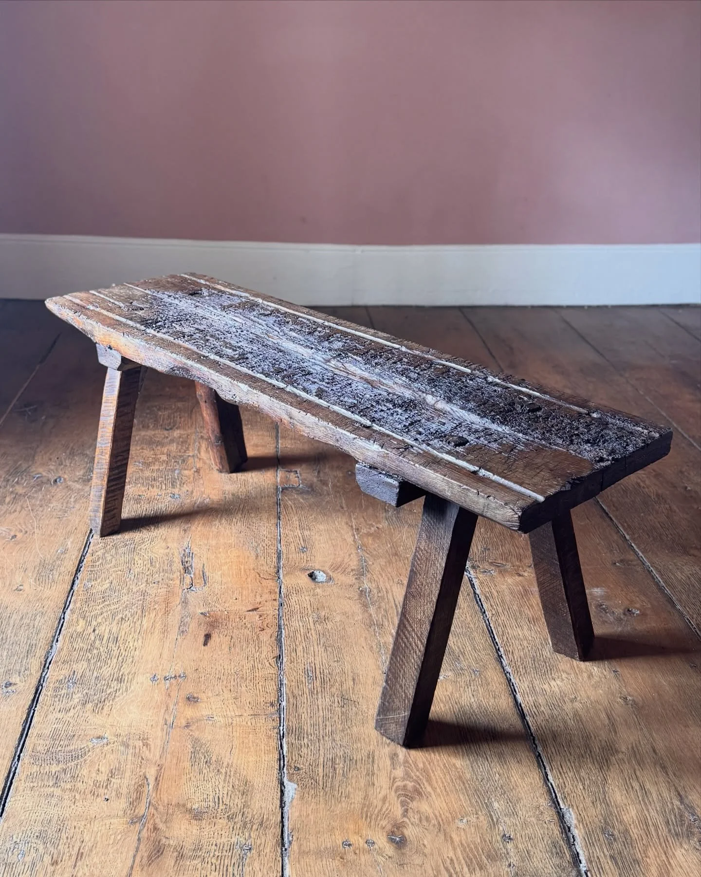 Sourced in Anglesey this 19th Century pig bench has tons of character gained from over 150 years of use. Great deeply worn top. Really good piece of vernacular Welsh furniture.

Height 43 cm
Width 111 cm
Depth 35
&pound;450

Now available to view on 
