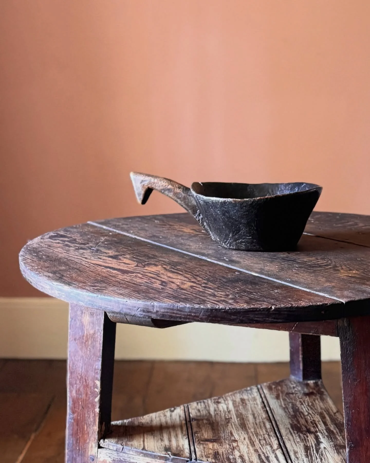 An 18th Century dug our bowl with handle, possibly used as a scoop for grain or similar, or for water. Regardless it&rsquo;s a lovely object. If you do know what it is give us a shout and let us know.

Height 11 cm
Width 34 cm
Depth 22.5 cm

Now avai