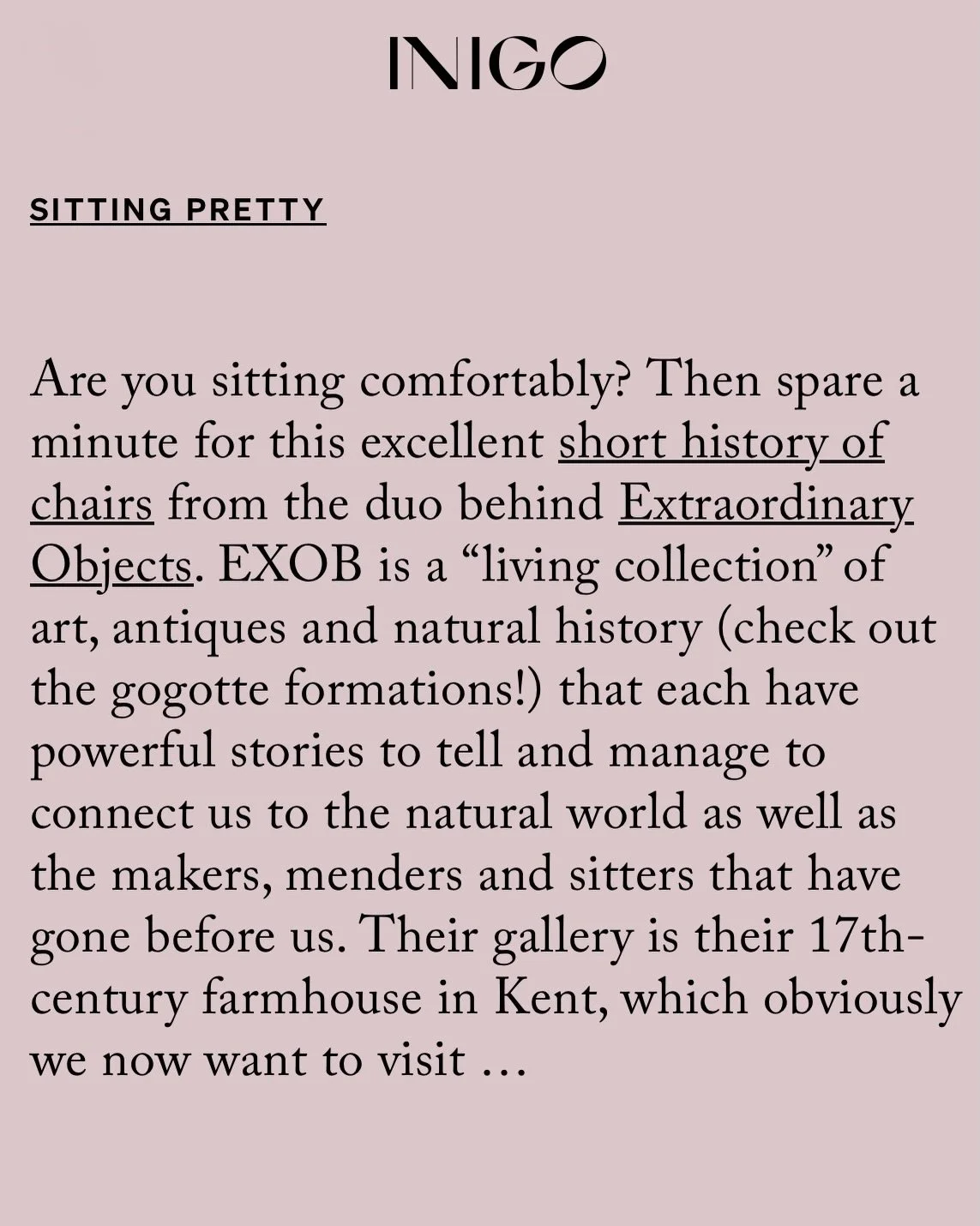 Thanks to @inigo.house for the mention and appreciating our short history of chairs and that